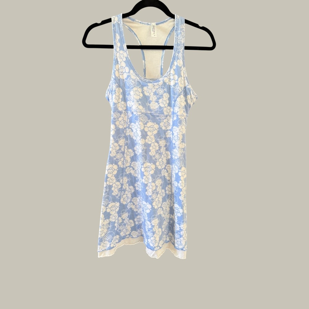 Soybu Womens Blue White Floral Racerback Activewear Dress Built-in Bra Size M